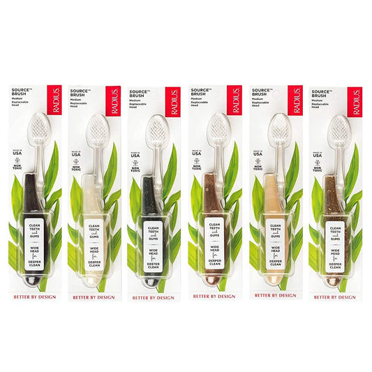 RADIUS Toothbrush Source Floss Brush BPA Free & ADA Accepted Improve Gum Health & Reduce Gum Issues - Medium - Assorted Colors - Pack of 6