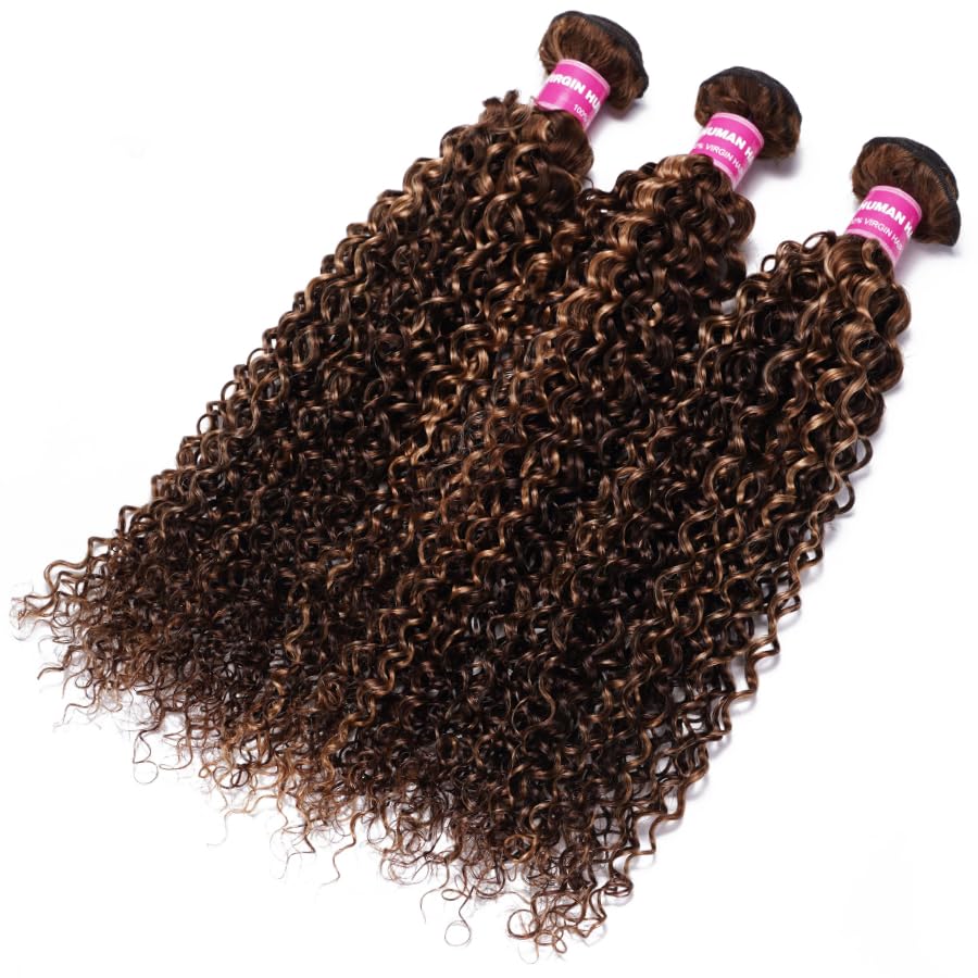 Sunber Human Hair Bundle Honey Blonde Highlight Curly Human Hair Weave Bundle 12A Brazilian Remy TL412 Highlights Balayage Color 22"Inch Human Hair Weave Sew in Extension