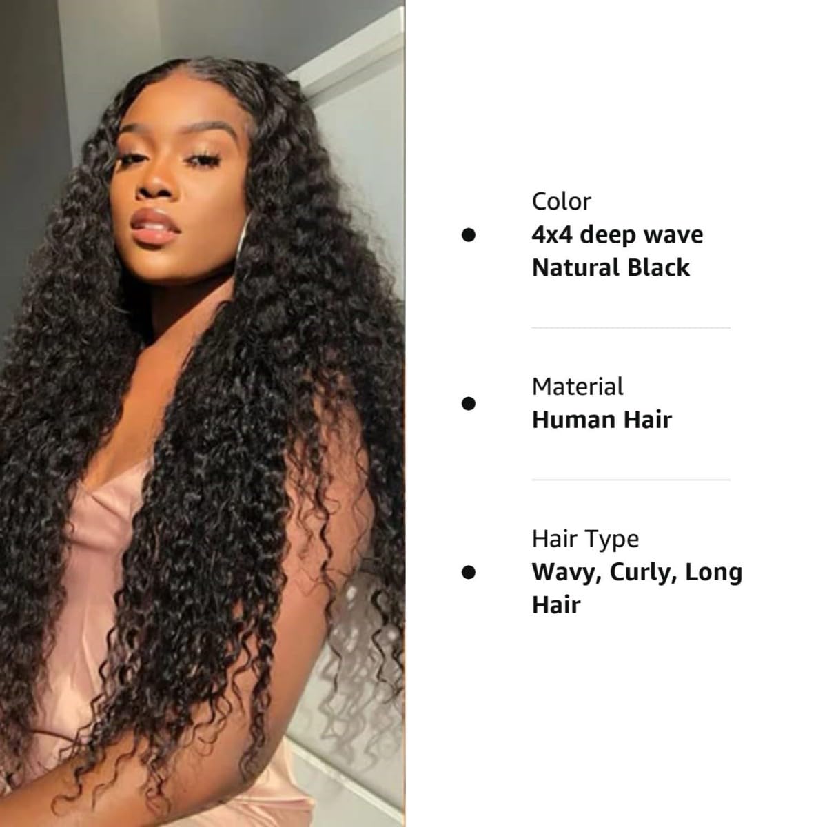 Tzihaano 4x4 HD Transparent Lace Frontal Wigs Human Hair Natural Black Color 150% Density Brazilian Remy Human Hair Wig 22 Inch Deep Wave Lace Front Wigs Human Hair Glueless Wig for Black Women