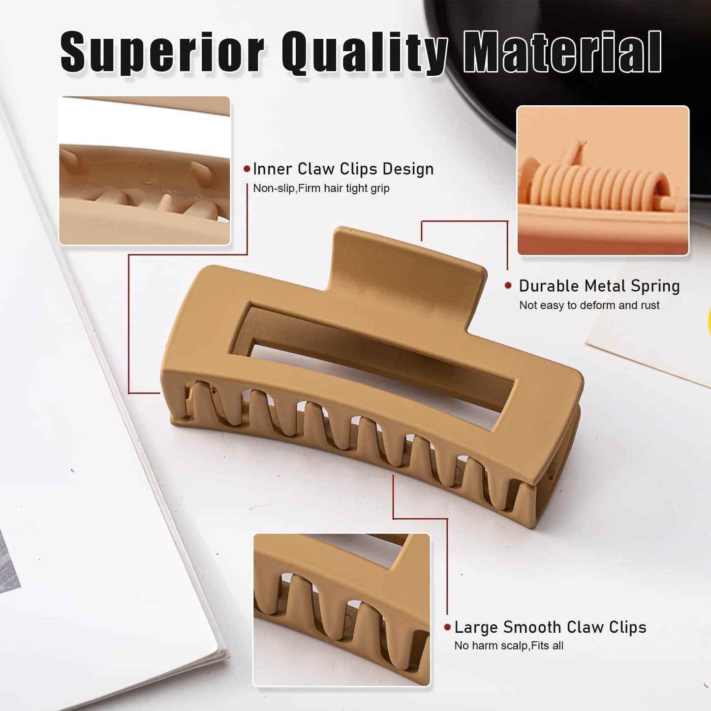 6 Pack Large Hair Clips, Strong Hold for Thick & Thin Hair, Multi-Color Claw Clips for Women & Girls