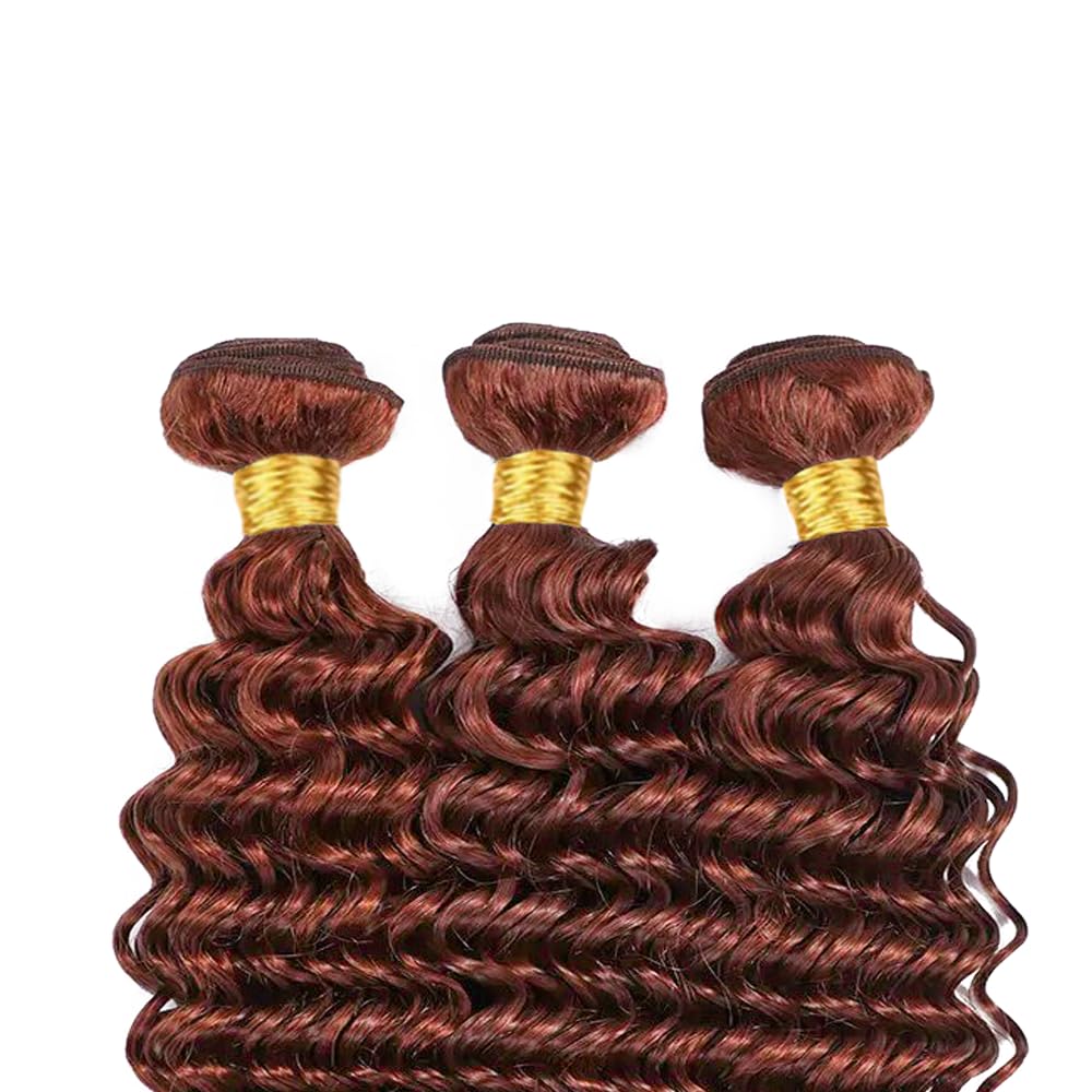 Reddish Brown Deep Curly Bundles Human Hair Copper Red Bundles Color 33 Human Hair Bundles Double Weft Wet and Wavy Auburn Deep Wave Bundles Silky and Soft for Black Women 22 24 26 Inch