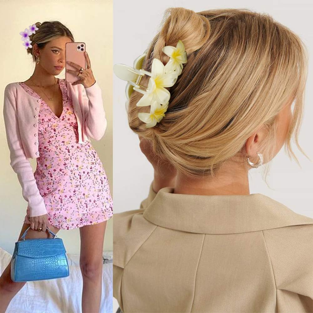 Ahoney 6PCS Flower Claw Clips Cute Hair Clips for Women Strong Hold Arcylic Nonslip Hawaiian Flower Hair Clips Beach Hair Accessories for Women Girls Holiday Gifts (Hawaiian)