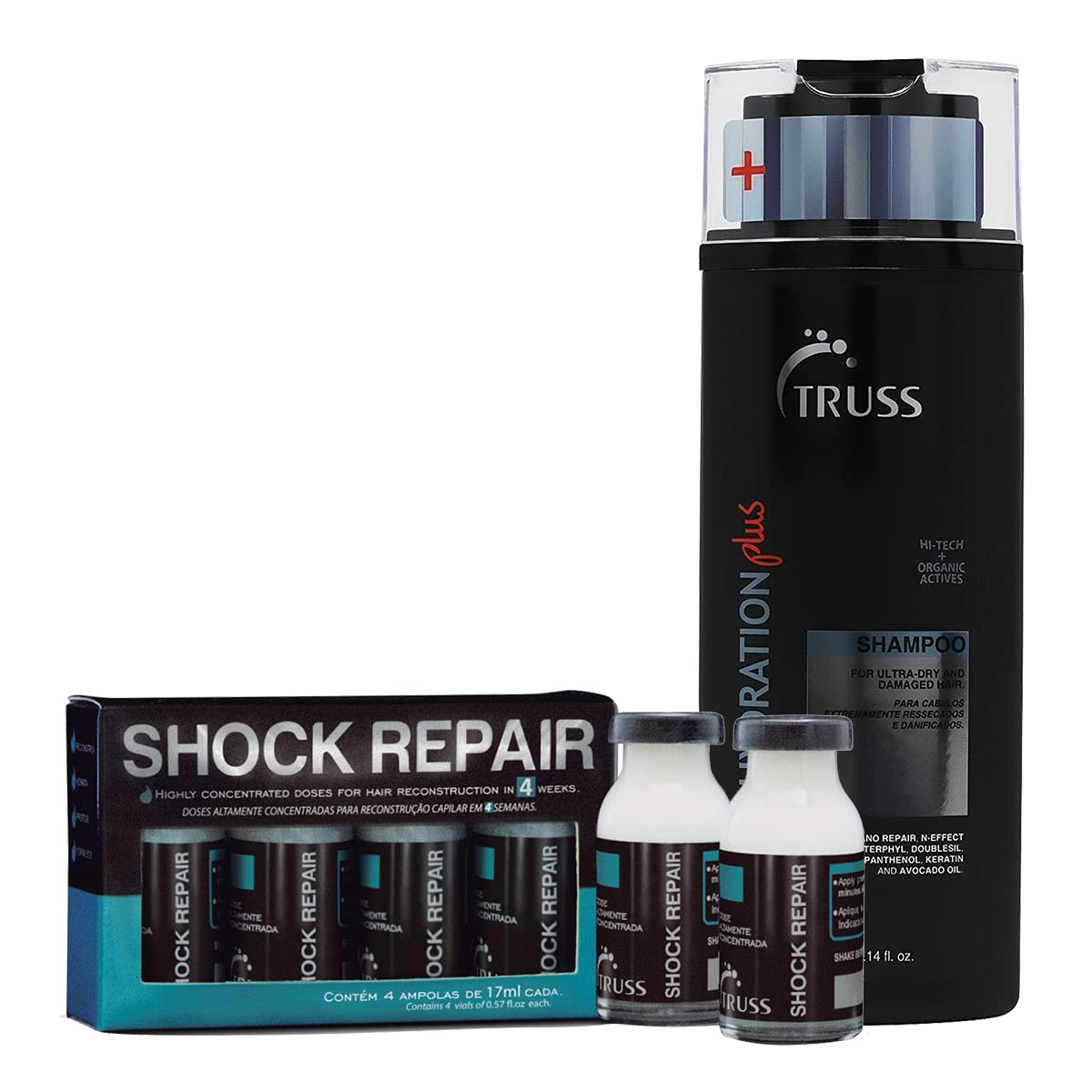 TRUSS Shock Repair Hair Treatment 4 Week Supply Bundle with Ultra Hydration Plus Shampoo for Dry Hair