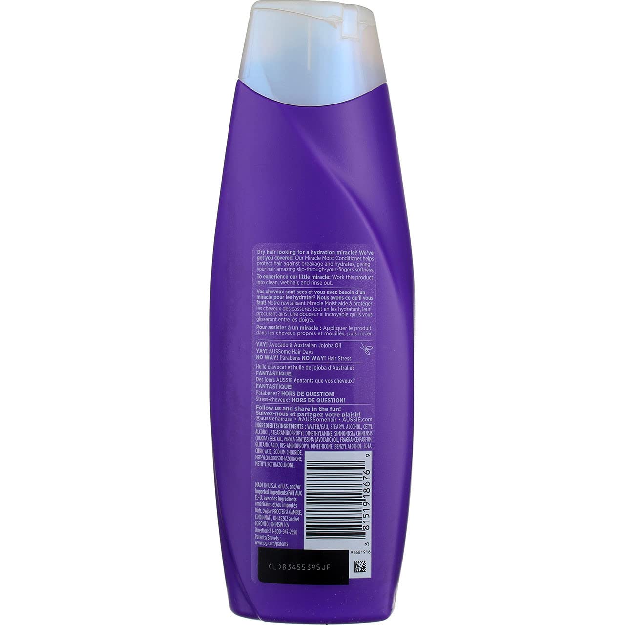 Aussie Miracle Moist Conditioner 12.1 Ounce With Avocado & Jojoba Oil (360ml) (2 Pack)