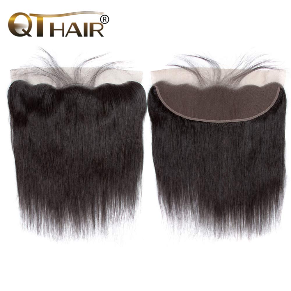 QTHAIR 14A Grade Brazilian Straight Human Hair Bundles With Frontal (12 14 16+10 13x4 Ear to Ear Lace Frontal 100% Unprocessed Virgin Brazilian Human Hair Straight Hair Natural Color