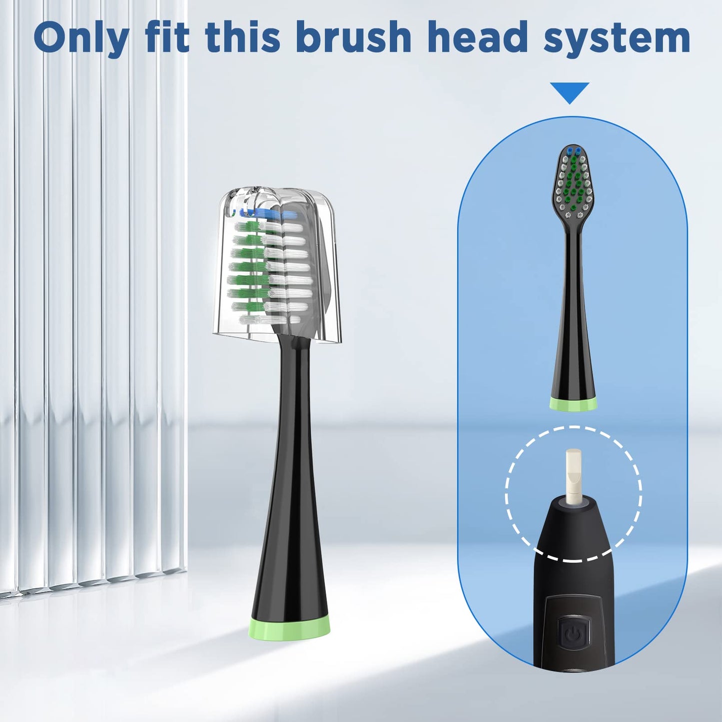 Replacement Toothbrush Heads for Waterpik Complete Care 5.0/9.0 (CC-01/WP-862), with Covers, 10 Count, Black