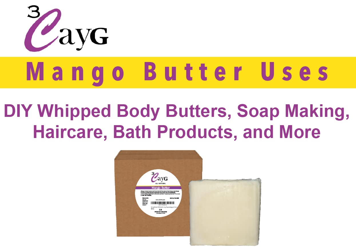 3CayG Mango Butter 5LB All Natural Bulk| Great for Whipped Body Butter Lotion and Soap Making Wild Harvested Naturally Refined