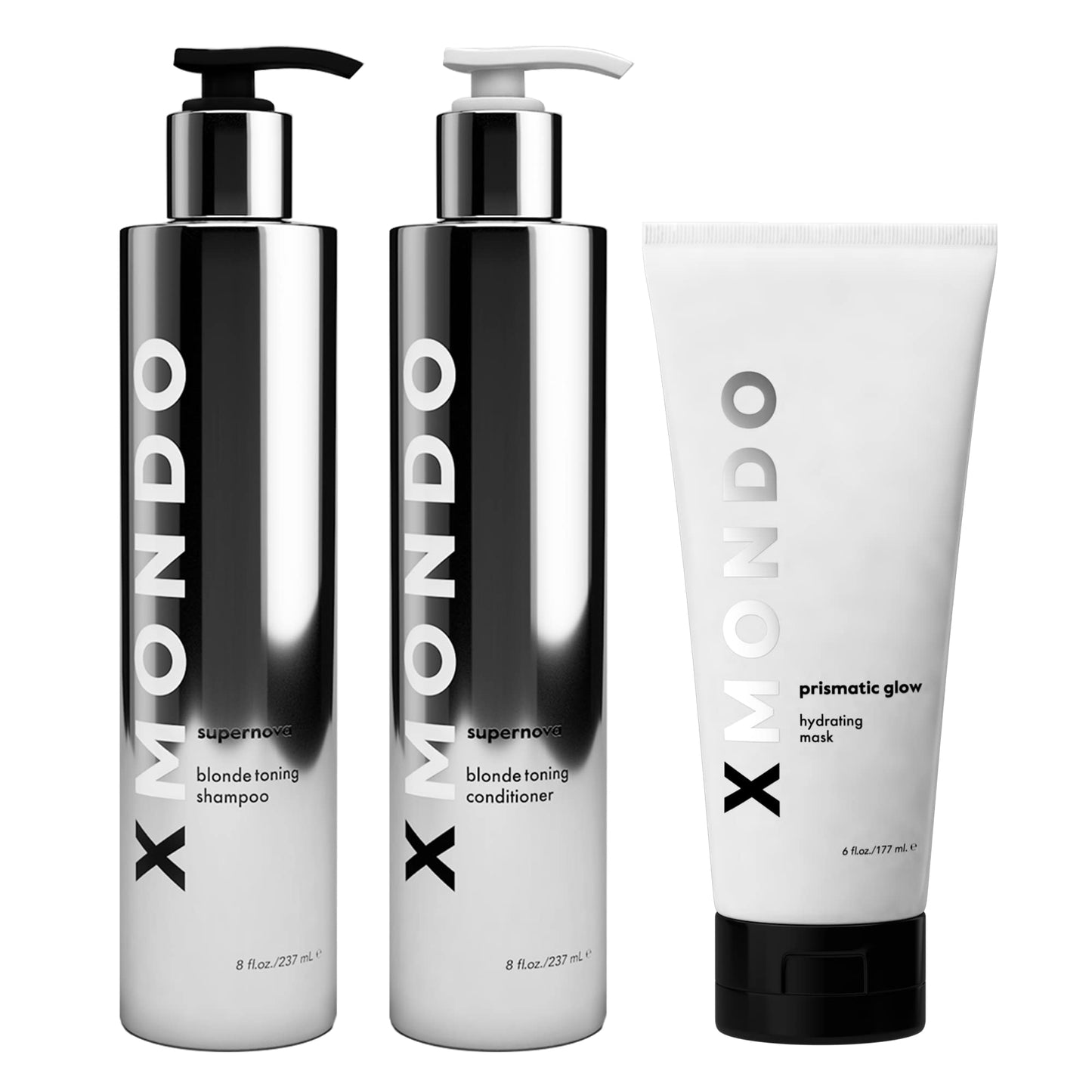 XMONDO Hair Supernova Blonde Toning Shampoo & Conditioner 8 FL Oz ea - Prismatic Glow Hydrating Mask 6 Fl Oz - Vegan Formula to Reduce Yellow Tones, Super Hydration to Uncover Glowing Hair, 3pc Set