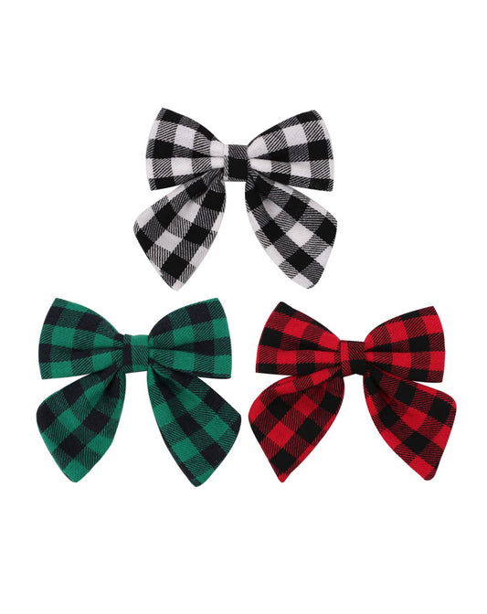 Plaid Hair Bow Clips Kids Girls Buffalo Plaid Hair Pin Checkered Plaid Hair Bow Pin BBG70 (3 PCs-Set)