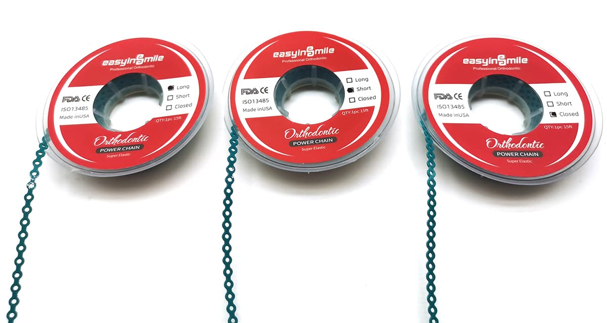 SNAWOP Dental Orthodontic Power Chain Multicolor Spool Elastic Rubber Bands for Teeth Braces (Closed, Turquoise)