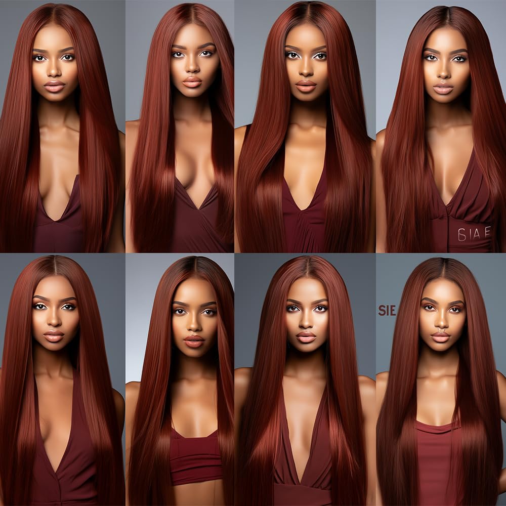 Reddish Brown Straight Bundles Human Hair Copper Red Bundles Color 33 Human Hair Auburn Straight Bundles Double Weft Brazilian Human Hair Bundles Silky and Soft for Black Women 20 20 20 Inch