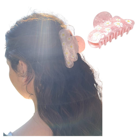 Super Chic Durable Claw Clips for Thin Medium Hair Hold - Styling Non Slip Updo - Accessories for Girls Women - Perfect for Curly or Straight (Pink Daisy)