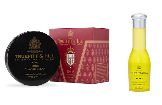 Truefitt & Hill 1805 Shaving Cream Bowl + Pre-Shave Oil Set | 1805 Hydrating Shaving Cream + Moisturizing Pre-Shave Oil