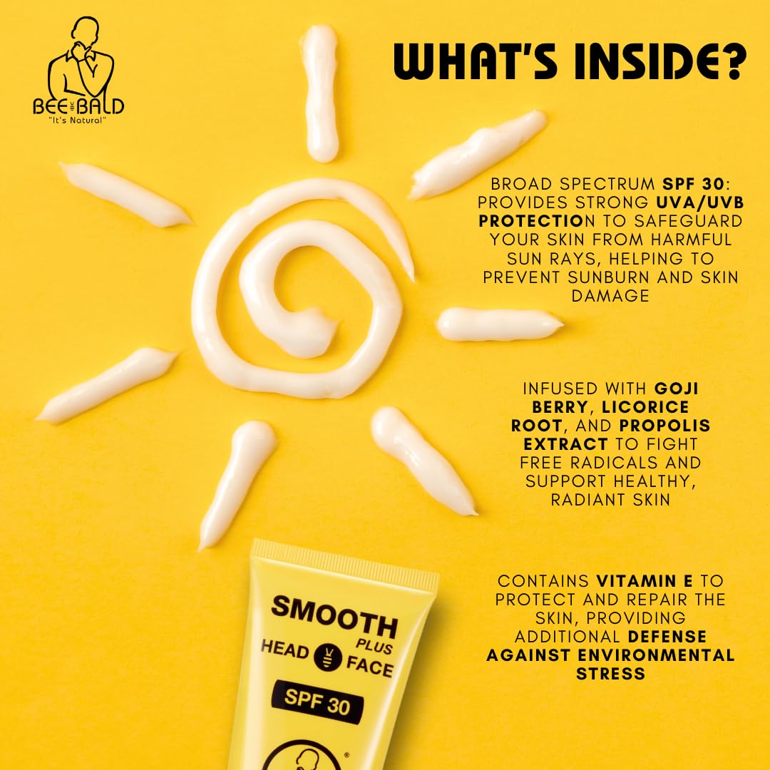 Bee Bald SMOOTH PLUS Daily Moisturizer with SPF 30 Broad Spectrum Sunscreen Tones, Hydrates & Moisturizes While Protecting Skin From Harmful UVA/UVB Rays, 1.7 Fl Oz