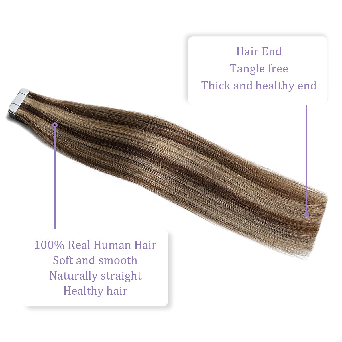 Sindra Hair Extensions Tape in Real Human Hair 22Inch Chocolate Brown with Caramel Blonde Tape in Hair Extensions Human Hair Invisible Tape Ins Remy Hair 20Pieces 50Gram(tape#4p27 22inch)