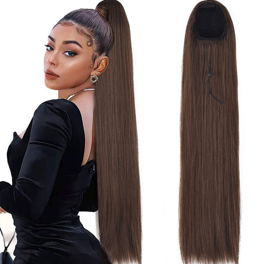 26 Inch Long Straight Hair Ponytail Extension Synthetic Hairpiece Ponytail 2 Clips in Straight Hair Extensions 130g/Piece Straight Hair Drawstring Ponytail For Ladies Straight#8/10