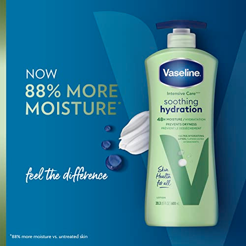 Vaseline Intensive Care Body Lotion 4 Count Soothing Hydration for Dry Skin with Ultra-Hydrating Lipids + 1% Aloe Vera Extract to Refresh Dehydrated Skin 20.3 Oz