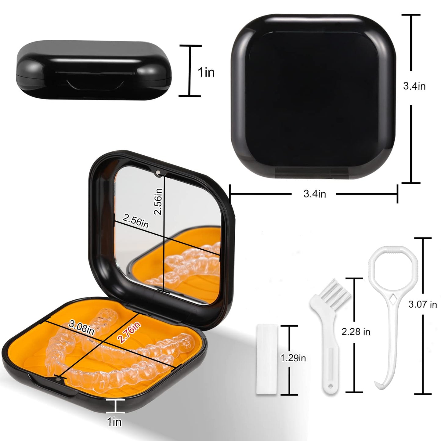 Retainer Case, Slim Aligner Case with Mirror, Compatible with Invisalign, Night Guard and Mouth Guard, Premium Retainer Case, With Aligner Remover Tool, Chew & Brush, Black