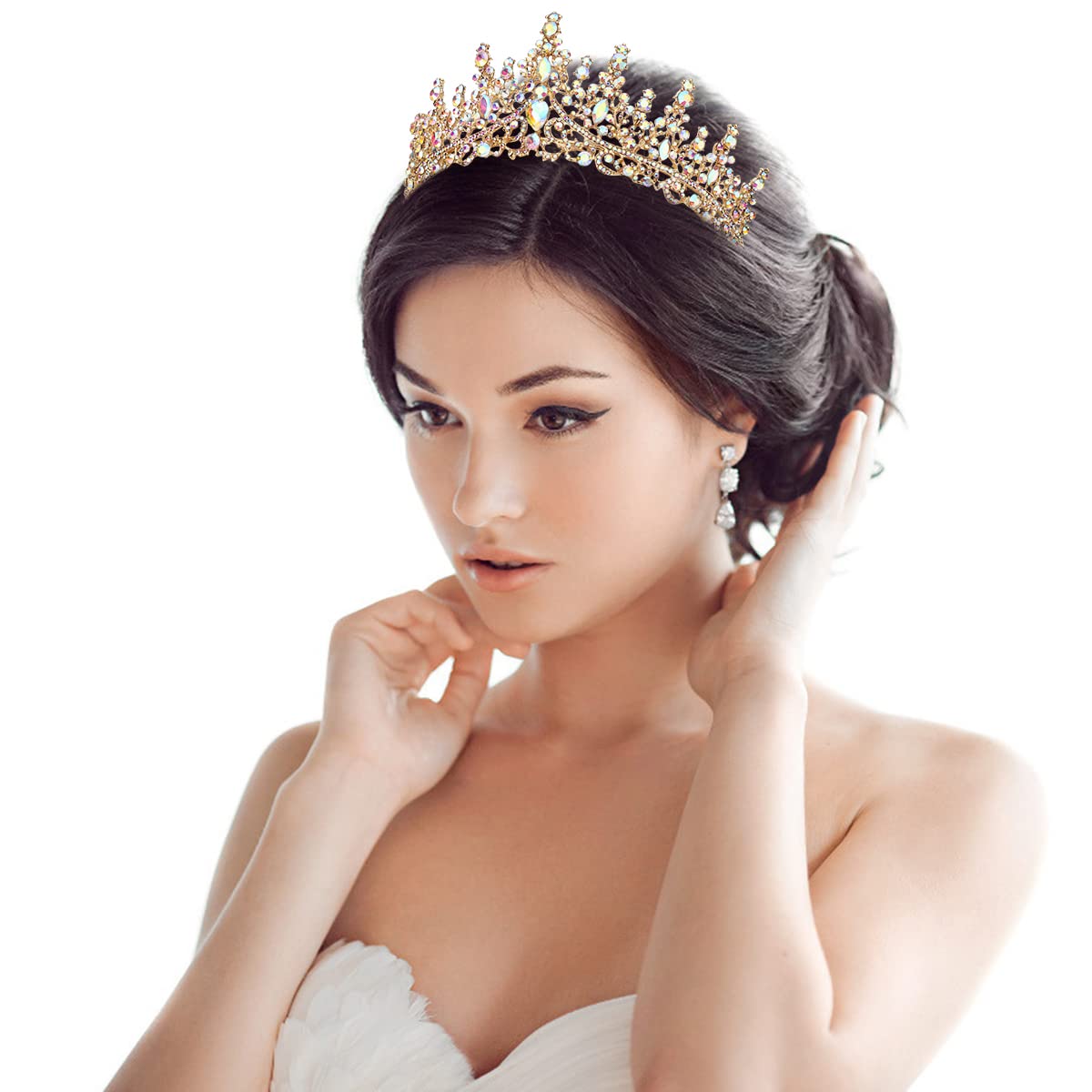 TOBATOBA AB Gold Crown for Women Wedding Tiara for Bride Queen Crown Crystal Tiaras and Crowns for Women Royal Princess Quinceanera Headpieces for Birthday Prom Pageant Halloween Cosplay Accessories