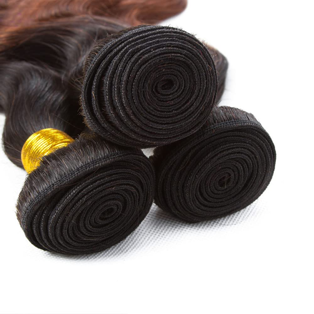 Ombre Brazilian Body Wave Hair Bundle 12 Inch 1B30 Body Wave Human Hair Bundles 8A Unprocessed Virgin for Black Women Body Wave Weave Hair Human Bundles Dark Brown Bundle