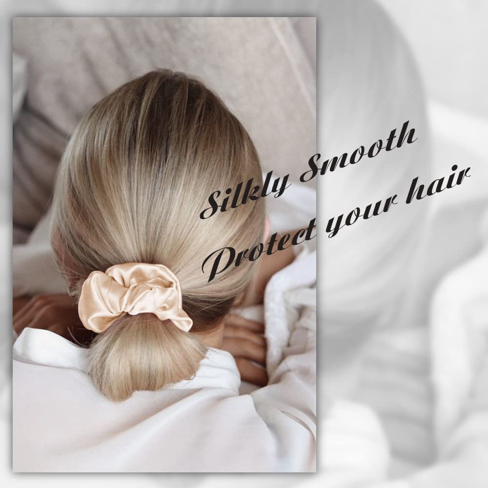OLESILK 100% Mulberry Silk-Scrunchies for Hair Sleep, Women Grils Silk Hair Ties for Frizz & Breakage Curly Hair, No Damage, Elastics Ponytail Holder, 3 Pack