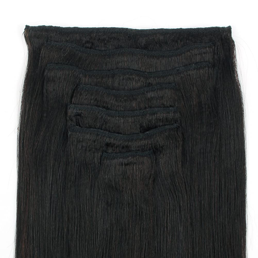 Yuniffe Yaki Straight Clip in Hair Extensions for African American Relaxed Hair Yaki Clip in Hair Extensions Human Hair for Black Women 7Pieces/Set 120 Gram 20 Inch