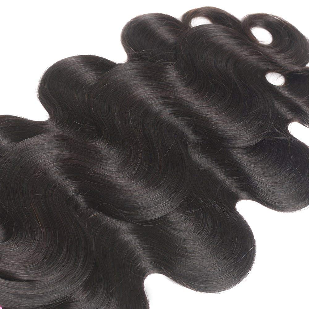 Odir Body Wave Human Hair Bundles with Closure 16 18 20+14 Inch Unprocessed 10A Brazilian Body Wave Virgin 3 Bundles with 4x4 Lace Clsoure Natural Color