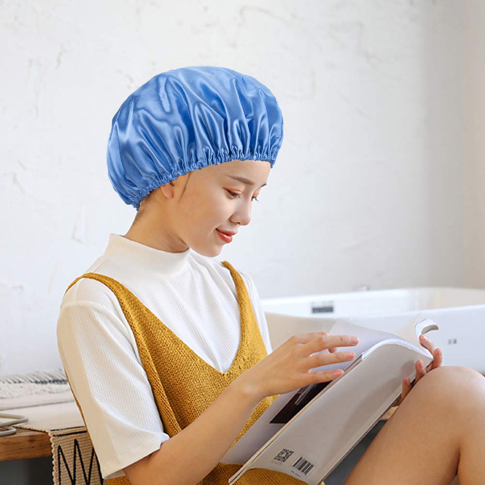 AmazerBath 4-Pack Shower Caps for Women, Double Waterproof Layers Bathing Shower Hat Hair Protection EVA Reusable, Medium Size - Ocean Blue, Light Purple, Gold, Rose Red