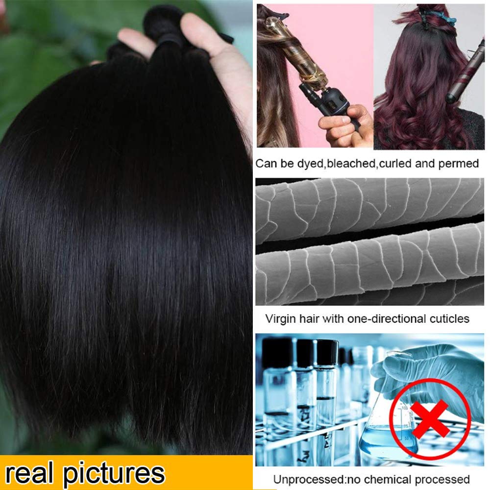 QTHAIR 14A Grade Brazilian Straight Human Hair Bundles With Frontal (12 14 16+10 13x4 Ear to Ear Lace Frontal 100% Unprocessed Virgin Brazilian Human Hair Straight Hair Natural Color