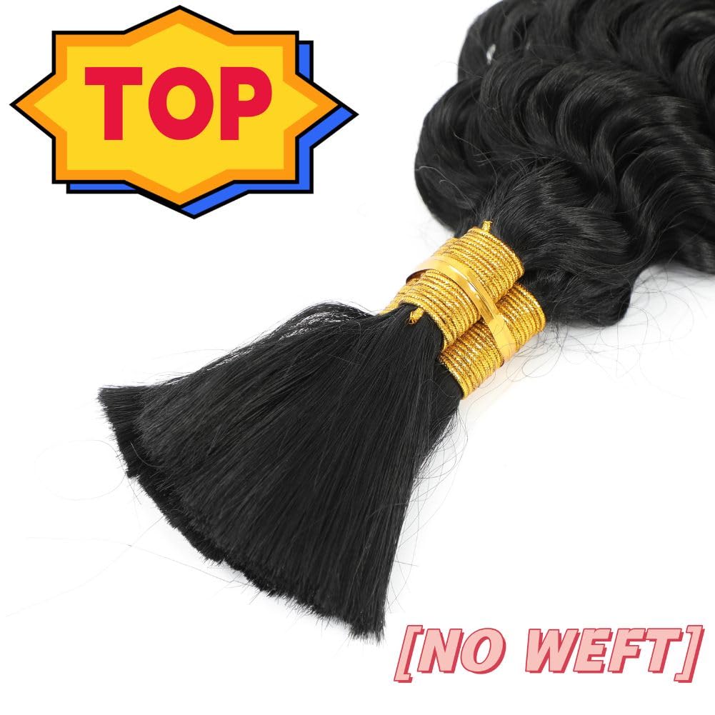 Braiding Hair Boho Hair for Braiding Deep Wave Braiding Hair for Woman Boho Braids Wet and Wave, Bulk Braiding Hair For Micro Braids Curly Deep Bulk 20 Inch Nature Black