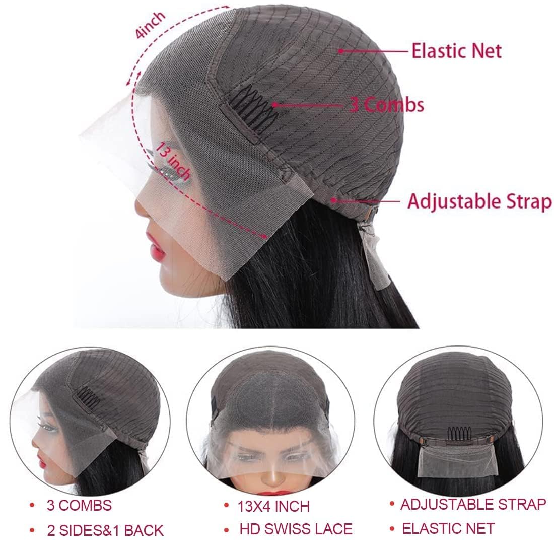 Straight Lace Front Wigs Human Hair Wigs for Women 180% Density 13x4 HD Lace Front Wigs Human Hair Pre Plucked with Baby Hair 9A Glueless Lace Frontal Wigs for Women Human Hair(18 inch)