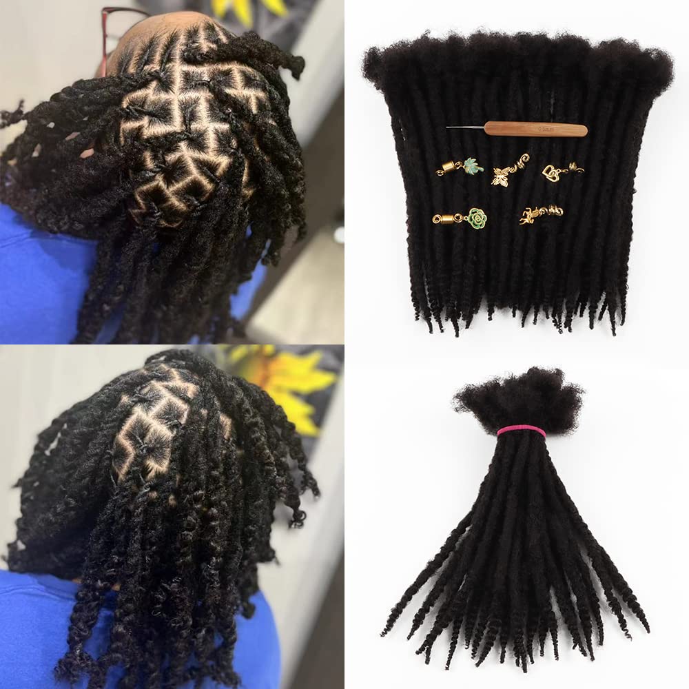 Orientdreads Human Textured Loc Extensions 0.6cm Loc Extension Human Hair,Natural Curly Hair,Full Handmade (12in 0.6cm 20 strands),Natural black)