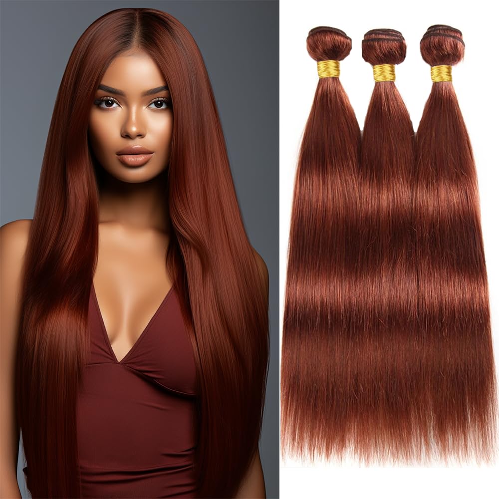 Reddish Brown Straight Bundles Human Hair Copper Red Bundles Color 33 Human Hair Auburn Straight Bundles Double Weft Brazilian Human Hair Bundles Silky and Soft for Black Women 20 20 20 Inch
