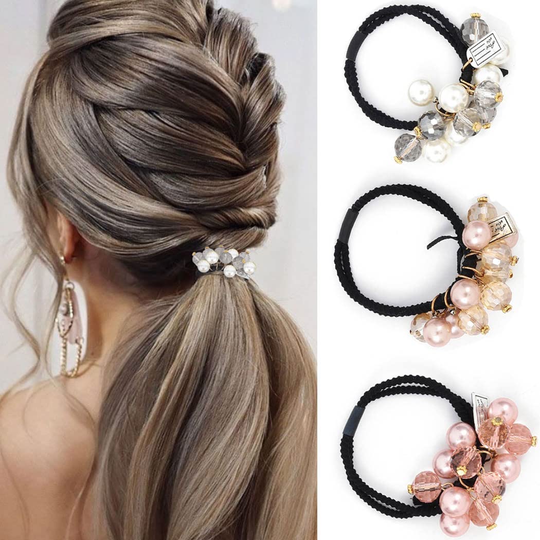 Bohend Rhinestone Ponytail Holders 3 Pcs Stretchy Hair Ties Hair Jewelry Ponytail Hair Accessories for Women and Girls (A)