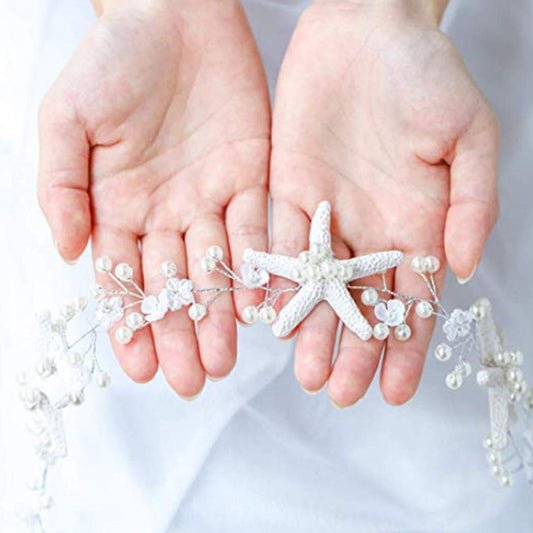 Unicra Starfish Bride Wedding Hair Vine Pearl Bridal Headband Headpiece Beach Wedding Hair Accessories for Women and Girls (Gold)