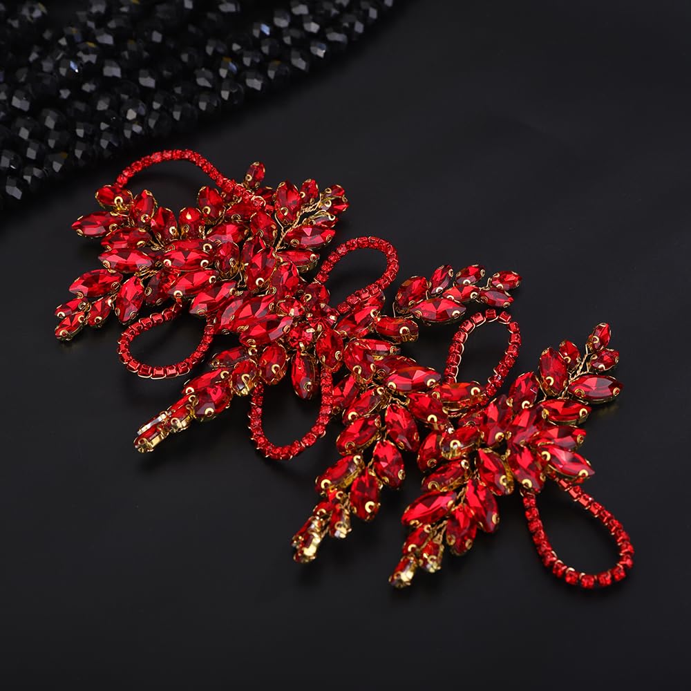 Teyglen Bridal Red Crystal Hair Vine Full Rhinestone Wedding Headband Hair Accessories for Bride Large Crystal Headband Headpiece for Women Girls (Red)