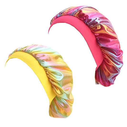 Qhome Luxury Wide Band Satin Bonnet Cap Comfortable Night Sleep Hat Hair Loss Cap