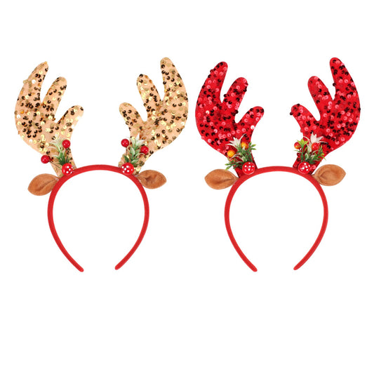 Twinfree 2 Pcs Antlers Headbands Ears Flower Hat Headwear with Sequins for Costumes Party Favors