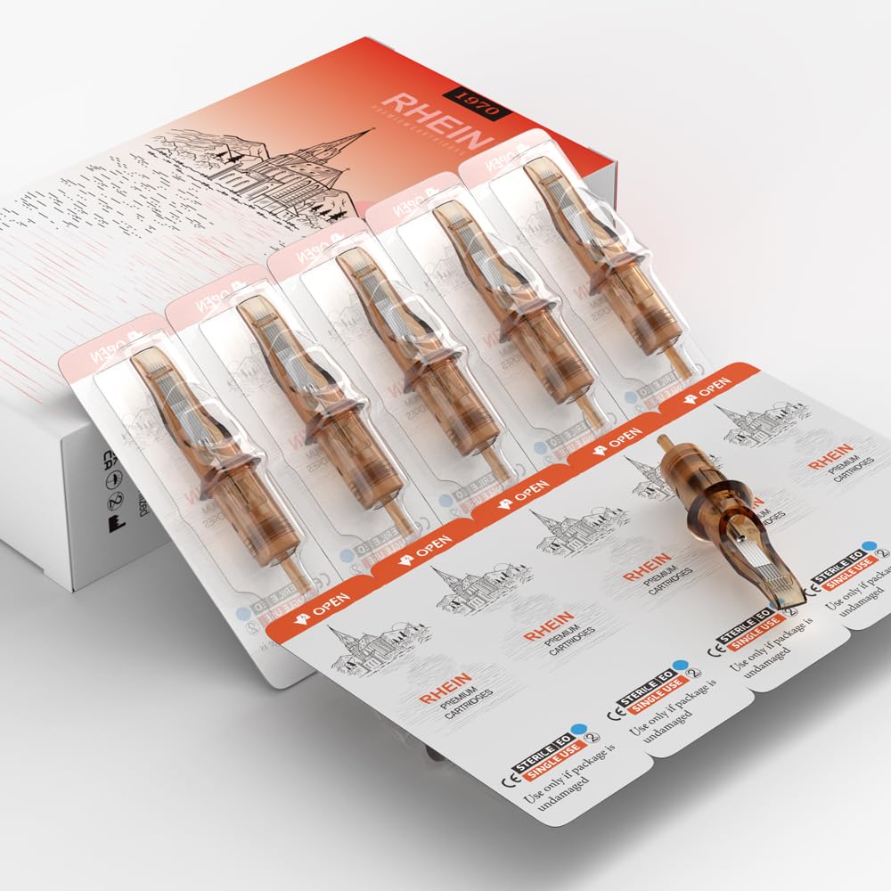 RHEIN Tattoo Cartridge Needles 20pcs 7RM #12 Standard 7 Round Magnum Needle Diameter 0.35mm, 3.5mm M-Taper for Tattoo Artists & Beginners Open Tips EN02-20-OF1207RM