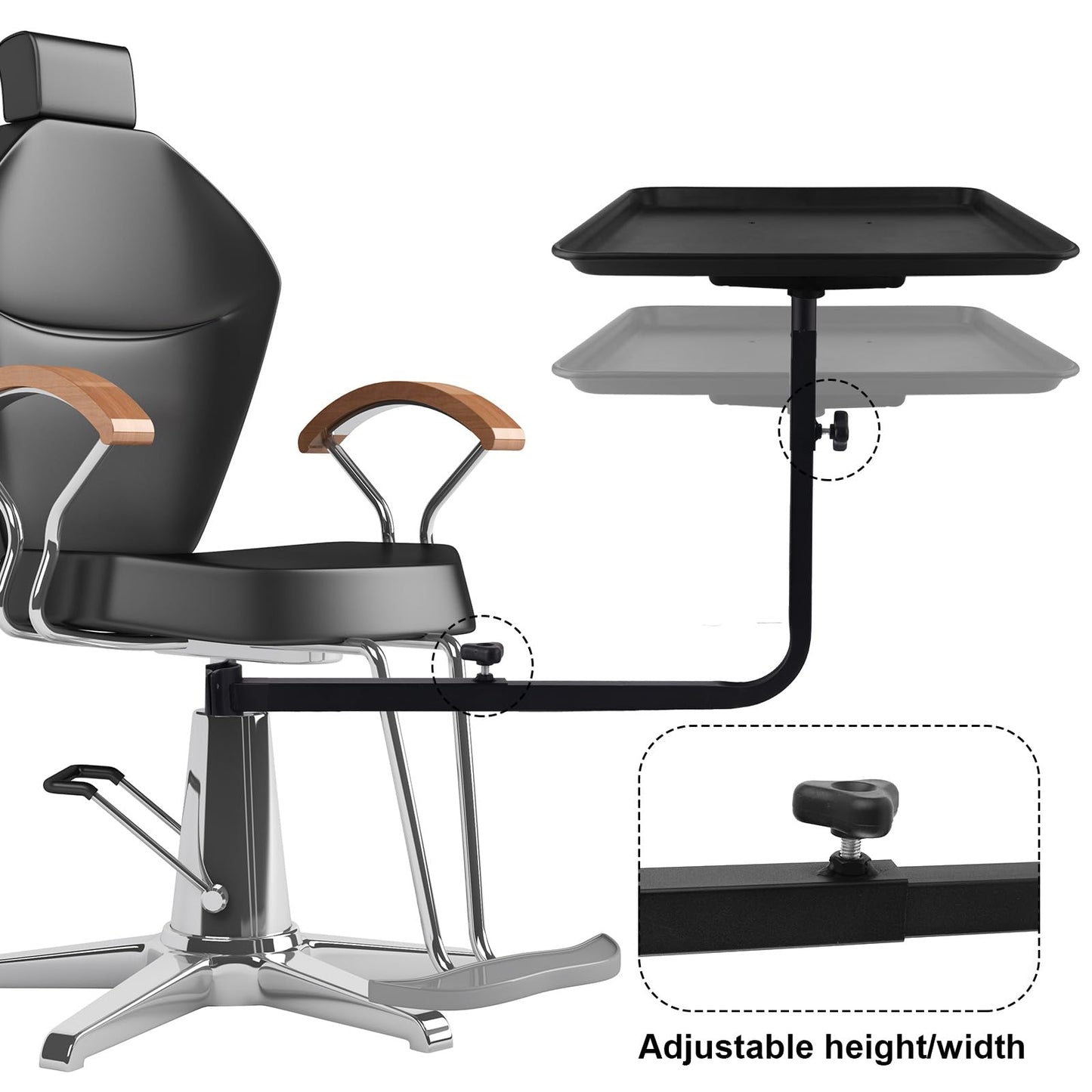 Salon Tray Attached to Chair, Adjustable Height Salon Holder, Barber Chairs Tray, Hair Stylist Attachment Storage Organizer for Hairdressing Tools Combs, Salon Tattoo Spa Equipment Accessories