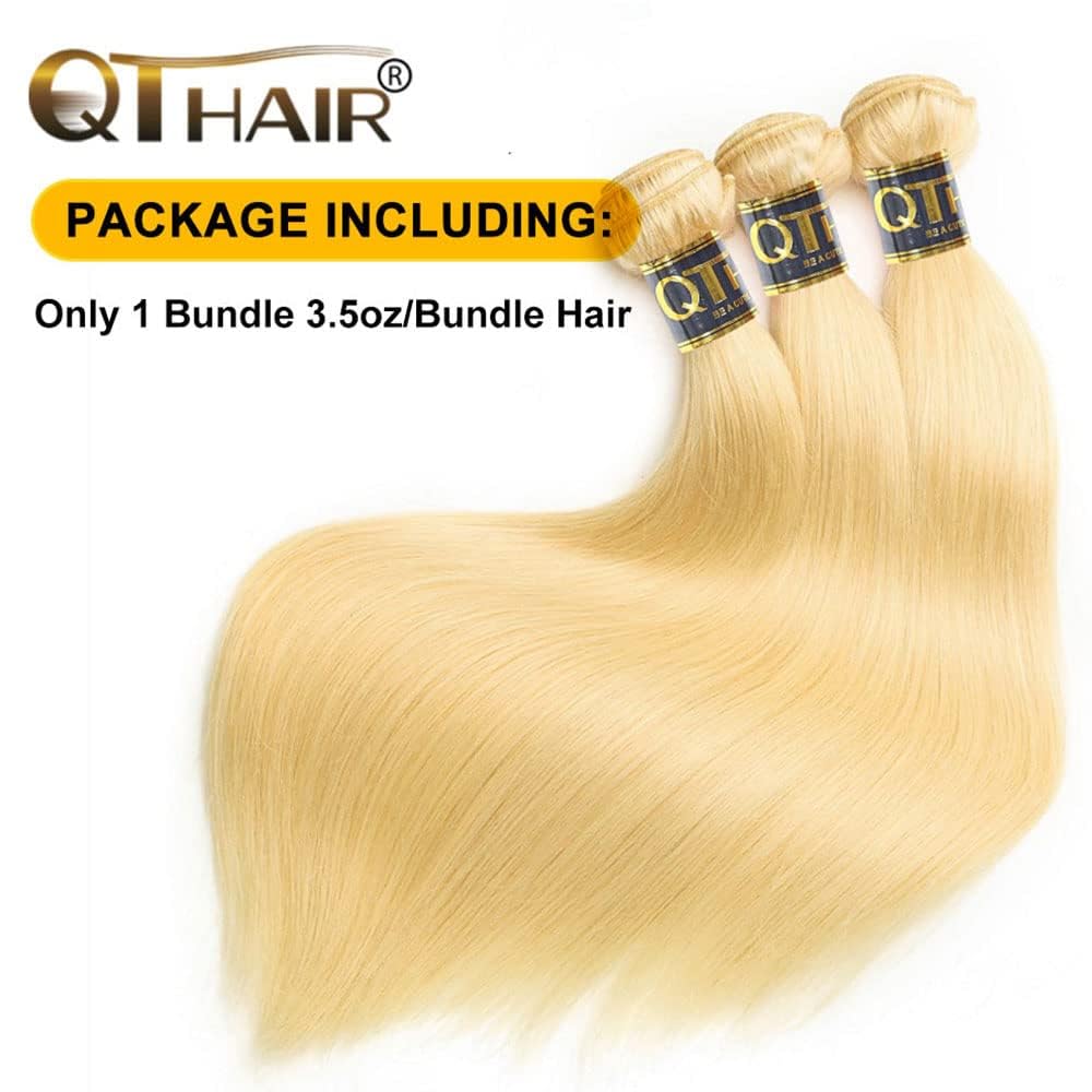 QTHAIR Human Hair Blonde Bundles 14A Grade 100% Brazilian Human Hair Color #613 Platinum Blonde Straight 26" Light Blonde Color Bundles 613 Color Straight Human hair Extensions 100g/Bundle