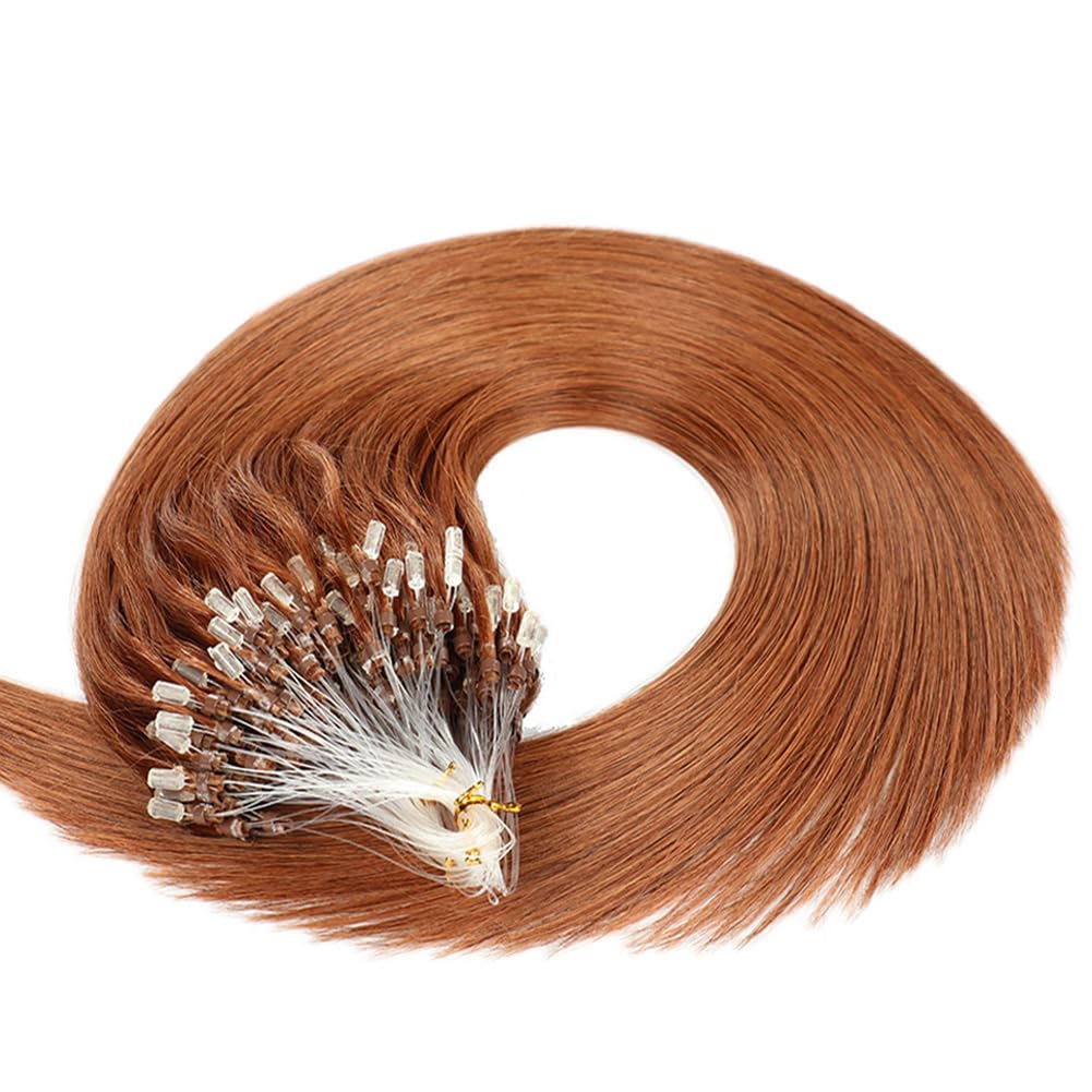Saisifen Micro Loop Hair Extensions 30# Auburn Straight Human Hair Bulk (50 Strands,1g/Strands) Micro Link Human Hair Extension for Women 24 Inches (60cm)
