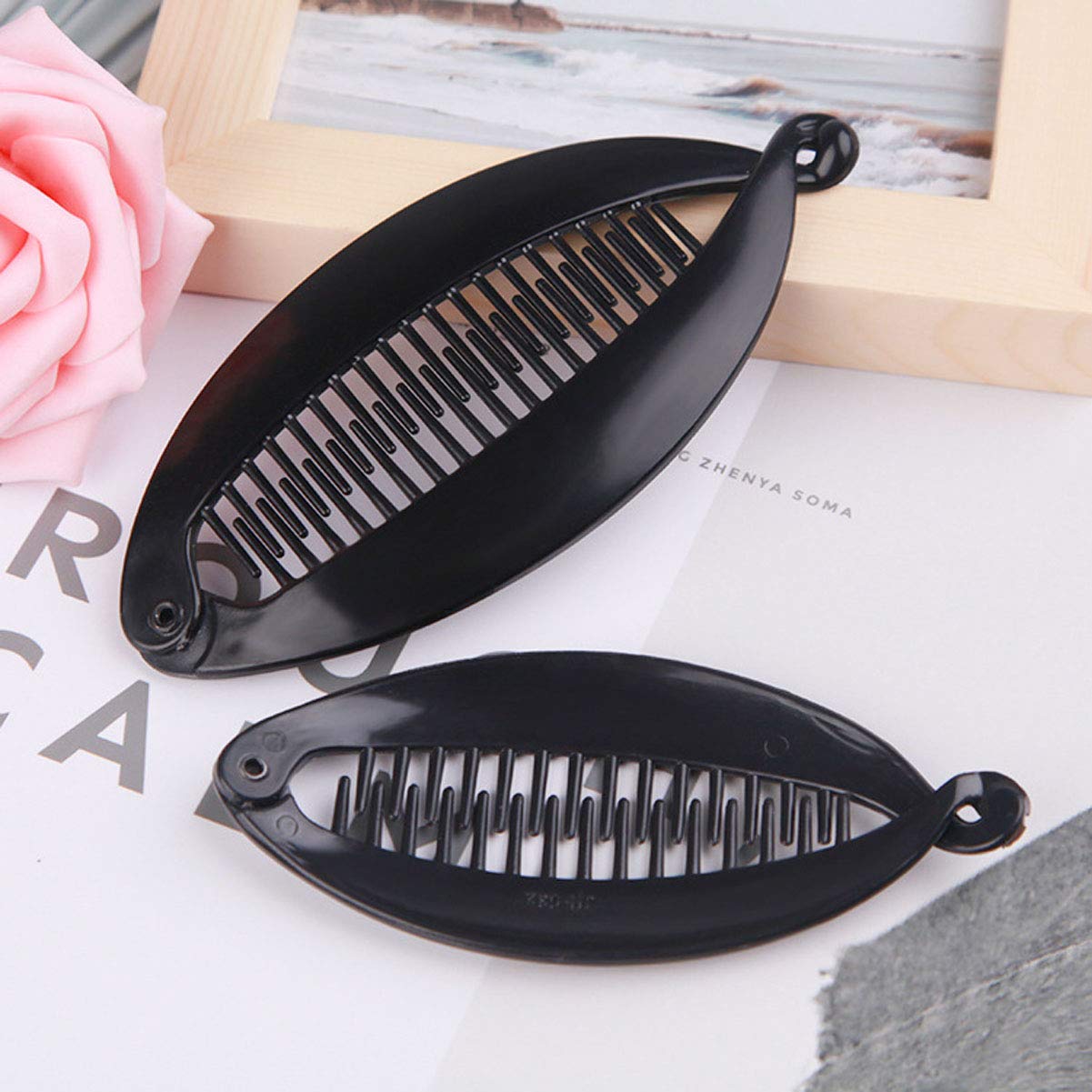 Numblartd 6Pcs Black Plastic Fish Shape Banana Hair Clip Hair Comb - French Fashion Ponytail Shark Clip Hair Clincher Hairgrip DIY Hair Accessories for Women (Length 4.5inch)