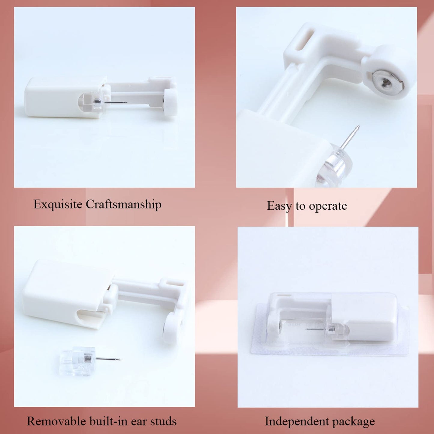 Orglace Ear Piercing Kit Disposable Self Ear Piercing Kit Safety 4 Pack Ear Piercing Gun Kit Tool with 5mm Earring Studs