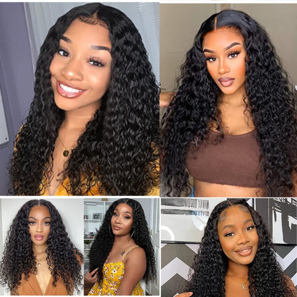 Tzihaano 4x4 HD Transparent Lace Frontal Wigs Human Hair Natural Black Color 150% Density Brazilian Remy Human Hair Wig 22 Inch Deep Wave Lace Front Wigs Human Hair Glueless Wig for Black Women