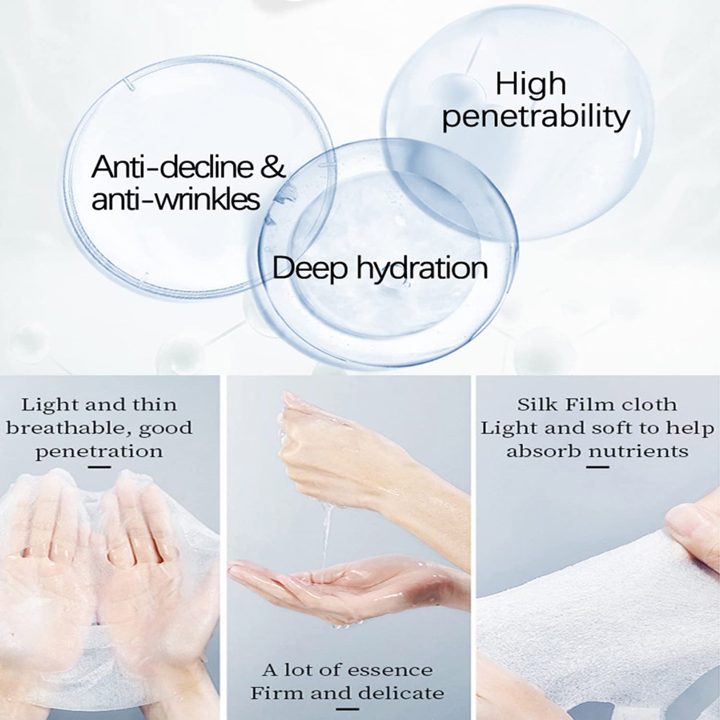 AICHUN BEAUTY Essence Facial Mask Tencel Material Anti-acne Anti-wrinkles Repair After Sun Moisturizing Deep Cleaning Contractive Pore 25ml/0.88fl.oz X 10pcs (HYALURONIC ACID LYOPHILIZED POWDER(10pcs))