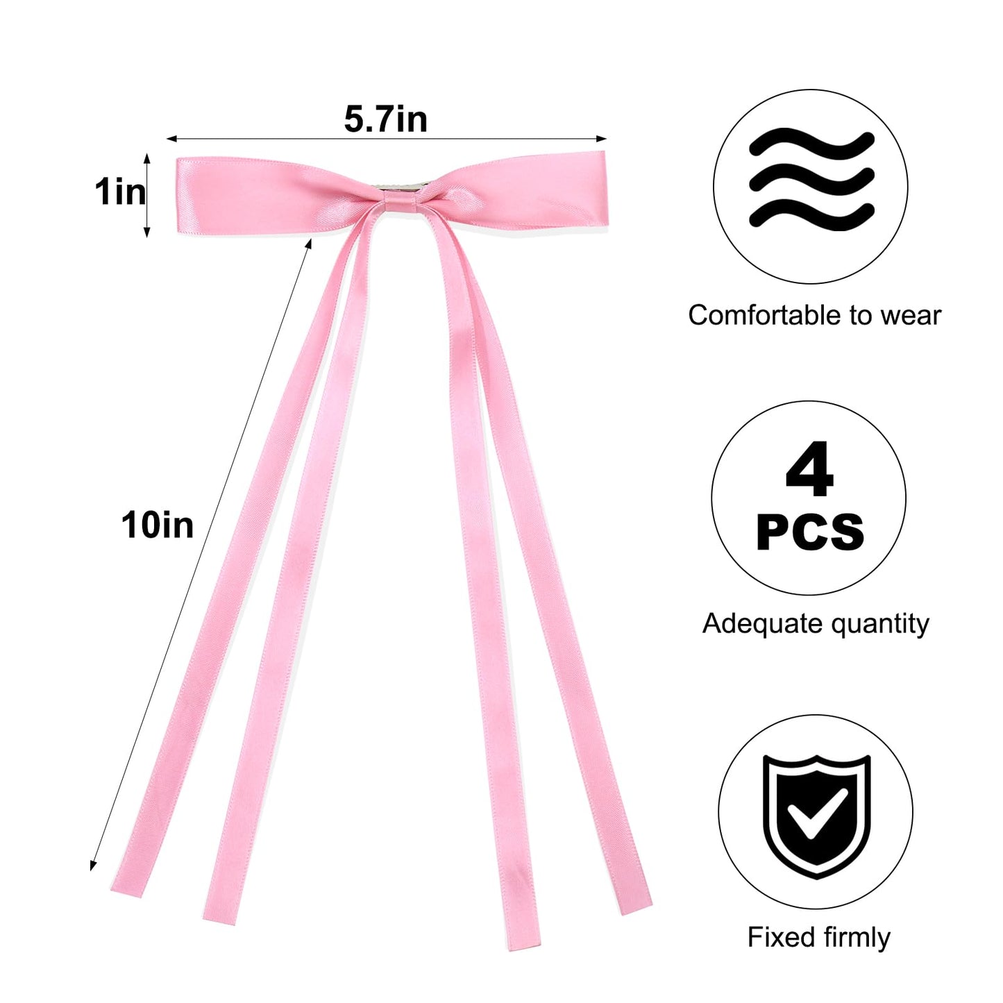 Vodolo Pink Hair Bows for Women,4 PCS Large Bow Hair Clips Tassel Ribbon Bowknot With Long Tail,Ribbon Hair Bows Barrettes for Thick Thin Hair,Nonslip Hair Accessories Christmas Birthday Gifts