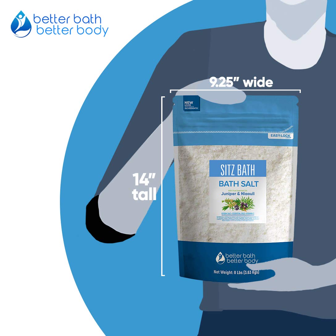 Sitz Bath Soak 128 Ounces Sitz Salt Epsom Salt with Natural Geranium, Frankincense, Lavender, Niaouli Essential Oil Plus Vitamin C in BPA Free Pouch with Press-Lock Seal