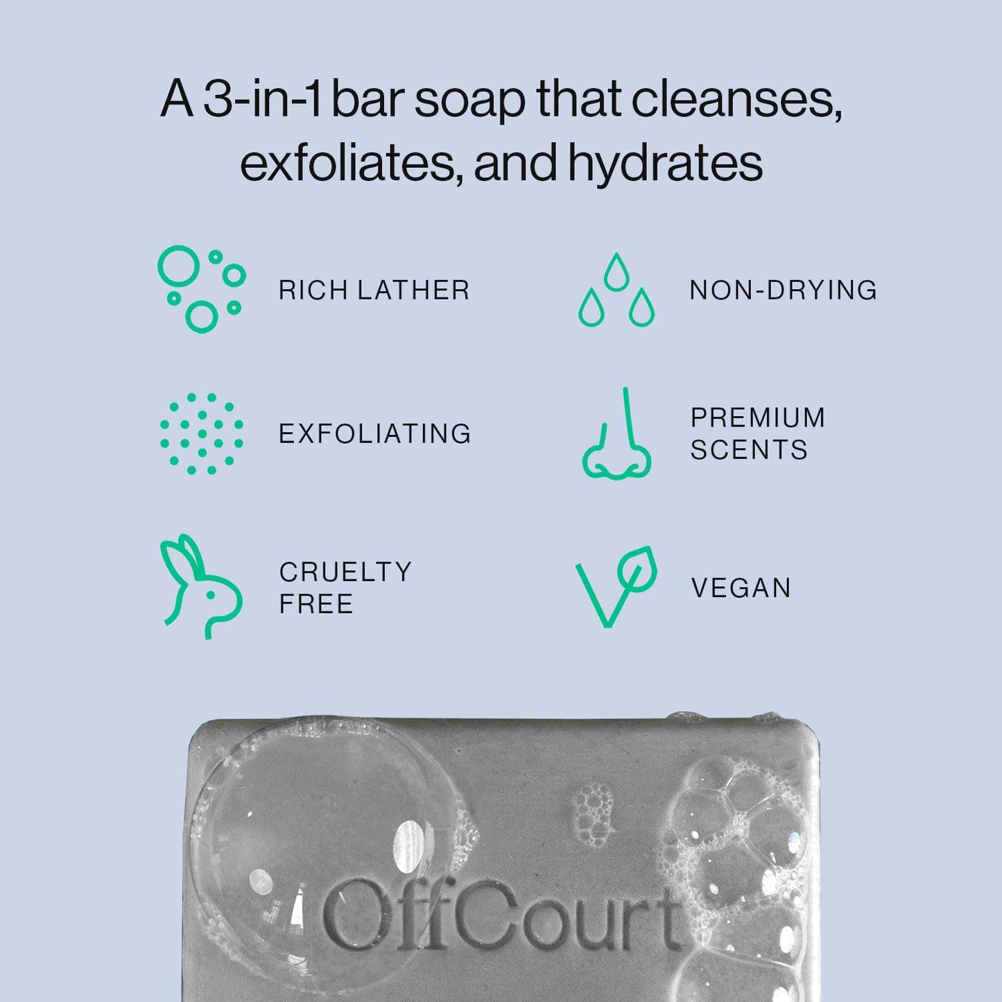OffCourt Exfoliating Bar Soap – Whole Body, Deep Cleansing and Hydrating Soap for Men & Women - All Skin Types - Non-Drying Bar - Fig Leaves + White Musk & Coconut Water + Sandalwood (5oz, 2 Pack)