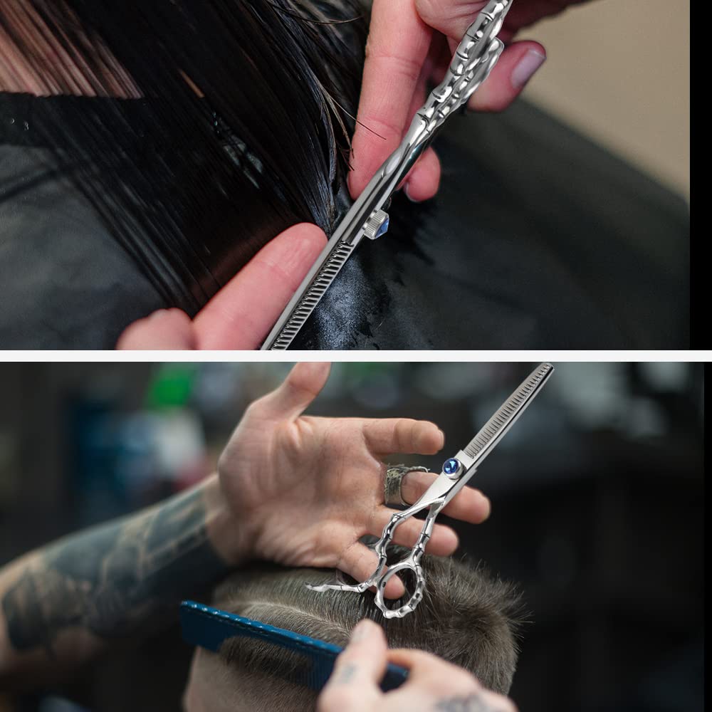 Professional 440C Thinning Scissor Hairdressing Scissors 6.5” Overall Length Stainless Steel Barber Hair Cutting Scissors for Mother Father Friends' Gifts (Blue-02)